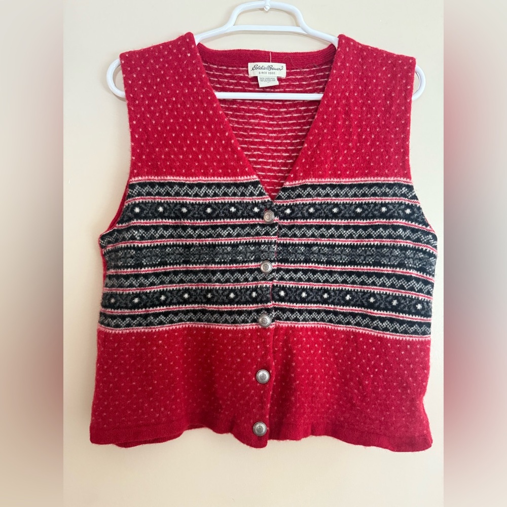 Vintage 90s Eddie Bauer 100% lambs wool sweater vest size L